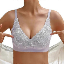 (XL, light purple) Bras for Women Wireless Underwear Breathing Bra Vest Lace Printed Bra Gathered Bra