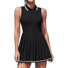 (XL, black) Charmleaks Women's Ribbed Polo Golf Dress with Half Zip & Built-in Shorts & Bra - Tennis & Workout Dress