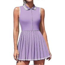(S, purple) Charmleaks Women's Ribbed Polo Golf Dress with Half Zip & Built-in Shorts & Bra - Tennis & Workout Dress