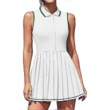 (XL, white) Charmleaks Women's Ribbed Polo Golf Dress with Half Zip & Built-in Shorts & Bra - Tennis & Workout Dress