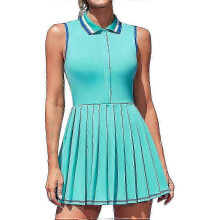 (L, aqua) Charmleaks Women's Ribbed Polo Golf Dress with Half Zip & Built-in Shorts & Bra - Tennis & Workout Dress