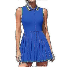 (S, blue) Charmleaks Women's Ribbed Polo Golf Dress with Half Zip & Built-in Shorts & Bra - Tennis & Workout Dress