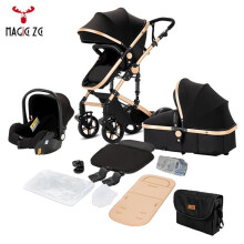 3-in-1 Magic ZC vaunu Vaunujoukko 3-in-1 Vaunu sateensuojalla Viisipistevaljaat Musta kultainen käsilaukku