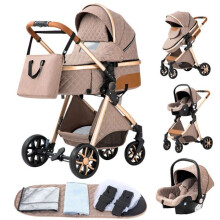 Cochecito combinado trío 3 en 1-ALYIKOU-para 0-3 años-LV9-silla de auto-Posición Acostada-bolsa para bebé-Kaki