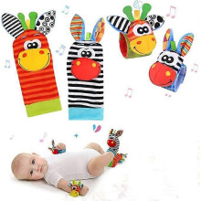 (Style 1)4Pcs Baby Wrist and Socks Rattle Toys Set Wrist Bell Strap Rattles and Socks Foot Finder Animal Baby Foot Socks with Toy