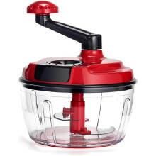 Robot culinaire manuel multifonctionnel, hachoir à manivelle de 8 tasses, mixeur-hachoir avec récipient et base transparents, pour légumes,