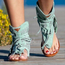 (light green, 42) Women39;s Sandals 2023 Retro Gladiator Ladies Clip Toe Vintage Boots Casual Tassel Rome Fashion Summer Woman Shoes Female New
