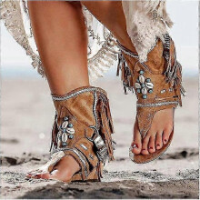 (Brown 02, 42) Women39;s Sandals 2023 Retro Gladiator Ladies Clip Toe Vintage Boots Casual Tassel Rome Fashion Summer Woman Shoes Female New