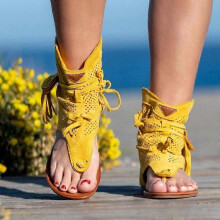 (Yellow, 43) Women39;s Sandals 2023 Retro Gladiator Ladies Clip Toe Vintage Boots Casual Tassel Rome Fashion Summer Woman Shoes Female New