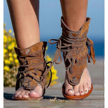 (Dark Brown, 36) Women39;s Sandals 2023 Retro Gladiator Ladies Clip Toe Vintage Boots Casual Tassel Rome Fashion Summer Woman Shoes Female New