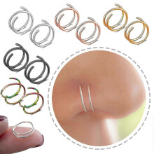 (sliver) 2pcs Double Nose Rings For Pierced Noses Spiral Nose Rings For Girls, Nostril Piercing Jewellery