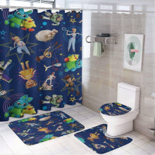 Ensemble de salle de bain Toy Story 4 pièces avec tapis antidérapants, tapis en forme de U, couvre-abattant et rideau de douche de 183 cm + 12