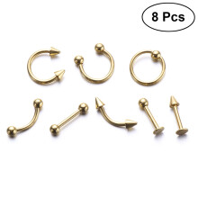 Hims8 db-os rozsdamentes acél ívelt szemöldök orr ajak fülbevaló piercing punk unisex testékszer (arany)