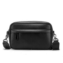 (black) Shoulder Bag Men's Casual Plaid Shoulder Bag Leather Sports Messenger Bag