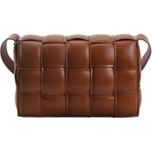 (Brown) Women Shoulder Bag Purse Woven Crossbody Handbags Small Square Bags Designer Handbag Padded Cassette Clutch