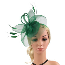 Accessoires pour cheveux Hamky, chapeau bibi de mariage avec fleur, plume et résille, bandeau pour femme pour tea party, vert