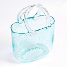 (Light blue) Handbag Shape Clear Vase,clear Bag Glass Flower Vase For Home Wedding Decor