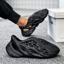 (Black, 9.5) Breathable Baotou Men's Hole Shoes Summer Ink Splash Design Soft Elastic EVA Anti-Skid Beach Couple Slippers