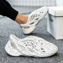 (White, 10.5) Breathable Baotou Men's Hole Shoes Summer Ink Splash Design Soft Elastic EVA Anti-Skid Beach Couple Slippers