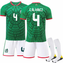(Size 4 with socks, #20) (No. 4 E.alvarez) 2526 Mexico Home Soccer Kit
