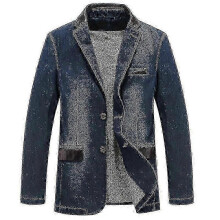(blue1, L) Men's Jacket Denim Jacket Spring And Autumn Suit Blazer Jeans Patchwork Leather Slim Fit Jacket