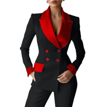 Damesblazer met Dubbele Rij Knopen, Patchwork, Stijlvol, Lange Mouwen, Elegant, Casual, Kort Jasje, Bovenkleding Zwart M