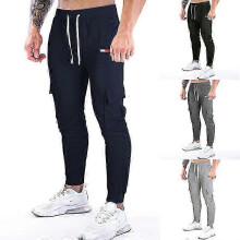 (Navy blue, l) New Men's Autumn And Winter Multi-pocket Fitness Sports Slim Pants