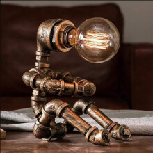Lampe de bureau rétro style industriel en tuyaux de fer, robot steampunk, lampe de chevet vintage (ampoule non incluse)