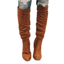 (Brown, 37) Women Suede Boots For Winter Over Knee Long Boots With Thick Heel Easy To Put On Fashionable