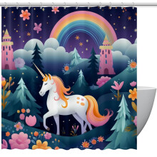 Rideau de douche licorne avec œillets et crochets, 168 x 183 cm, décoration de salle de bain