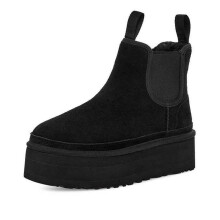 (Black 36) Women's Plush Ankle Booties Fashionable Stacked Heel Short Boots Winter Plush Chunky Heels Chelsea Boots