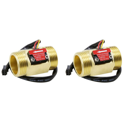 2X Water Flow Sensor Hall Flow Meter 1 Inch External Wire Copper Water Flow Sensor Turbine Flow Meter