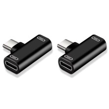 2X 3-i-1 Dubbel Typ-C-Adapter Typ-C-Laddningskabel Laddare Hörlurskonverterare för Smartphones Hörlursadapter Svart