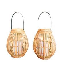 2 Pezzi Lanterna Solare In Rattan Impermeabile da Esterno, Luci A Sospensione In Rattan per Patio, Viale, Portico, Giardino