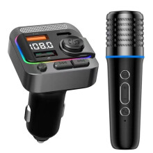 5.3 Autoladegerät mit FM-Transmitter, Typ-C- und Dual-USB-Anschluss, MP3-Player-Adapter, Freisprecheinrichtung und Karaoke-Mikrofon