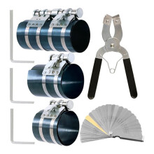 Conjunto de 8 Peças de Compressor de Anéis de Pistão de 3", 4" e 6" e Alicate de Instalação e Remoção de Pistão Ajustável com Chave Inglesa