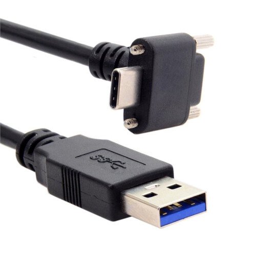 Down  Angled USB 3.1 Type-C Dual Screw Locking to Standard USB3.0 Data Cable 90 Degree for Camera 1m 2