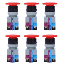 6X AC 600V 10A Red Mushroom Emergency Stop Push Button 22mm NO NC