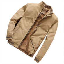 (L, Earthen Yellow) Men\'s Thick Fleece Lined Winter Jackets Stand Collar Zipper Closure Short Coat
