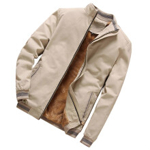 (4XL, Khaki) Men\'s Thick Fleece Lined Winter Jackets Stand Collar Zipper Closure Short Coat