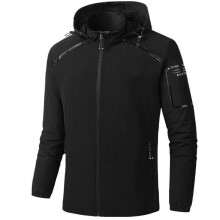 (5XL, Black) Men\'s Winter Jacket with Removable Hood Breathable Soft Shell Warm Windbreaker for