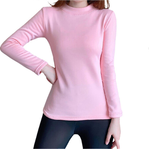 (L, Pink) Women\'s Basic Pullover Sweater Lightweight Slim Shirt with Stretch Long Sleeve