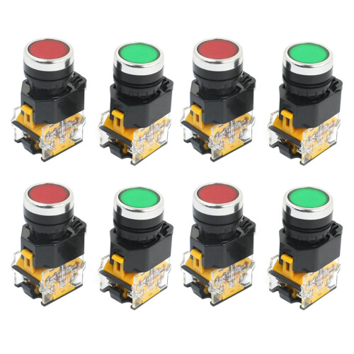 8Pcs 22mm Mount 10A 380V DPST Rot Grün Momentary Push Button