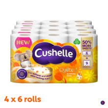 Cushelle Quilted Sunshine Daisy Toilet Paper 3 Ply - 24 Toilet Rolls (4 x 6 Rolls)
