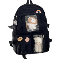(Black) Unisex School Backpack Multi Pocket High School Bookbag for Books Pencil Case Water Bottle Storage