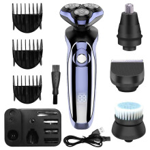 Surker Multifunktions-Elektrorasierer, 4-in-1-Bartschneider, wasserdicht, Digitalanzeige, USB-Akku
