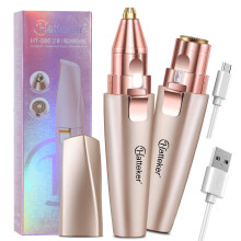 Hatteker HT-586 recortadora eléctrica 2 en 1 para mujeres, para cejas vello facial conexión USB-C, dorado