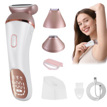 HATTEKER HT-583 recortadora vello corporal, depiladora y recortadora facial, 3 en 1, para uso en seco húmedo, dorado