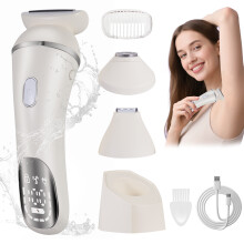 HATTEKER HT-583 recortadora vello corporal, depiladora y recortadora facial, 3 en 1, para uso en seco húmedo, plateado