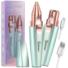 Hatteker HT-586 recortadora eléctrica 2 en 1 para mujeres, para cejas vello facial conexión USB-C, verde